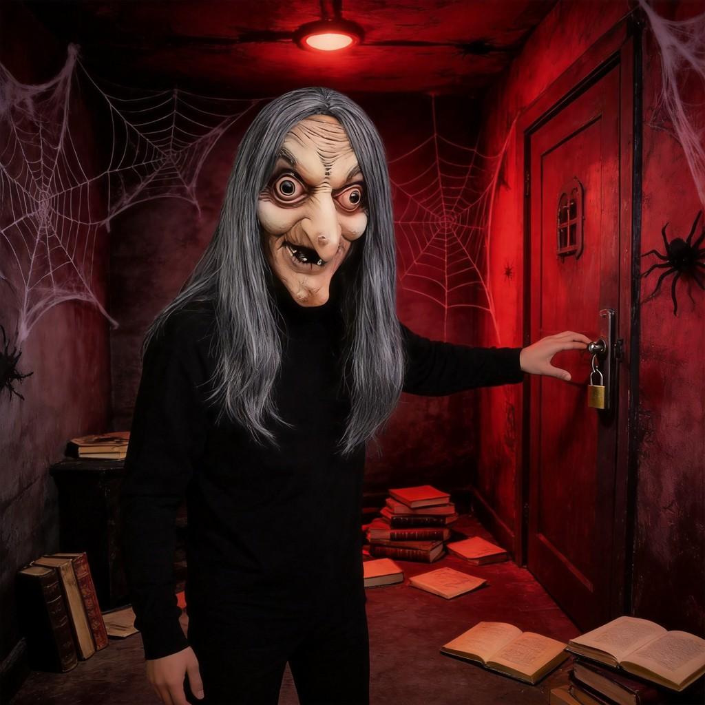 Horror-Hexe Latexmaske für Halloween-Party-Kostüm und Geisterhaus-Dekoration