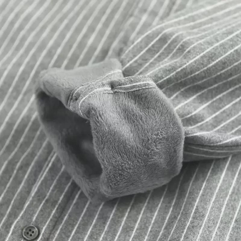 Men's Autumn & Winter Striped Velvet Lapel Cardigan Shirt Jacket