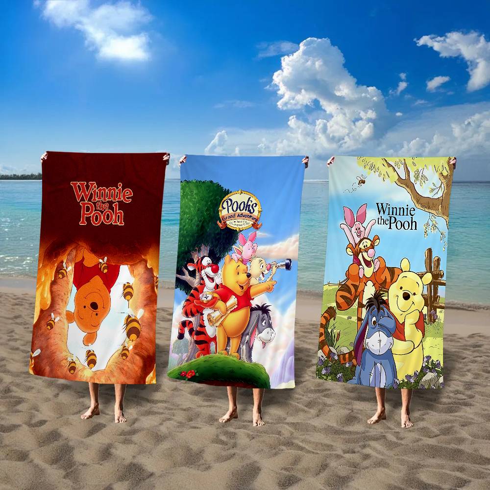 Winnies The Poohs Bear Anime Beach Swimming Towel Soft Absorbent Washcloth Children's Gifts for Kids Travel Camping Gym