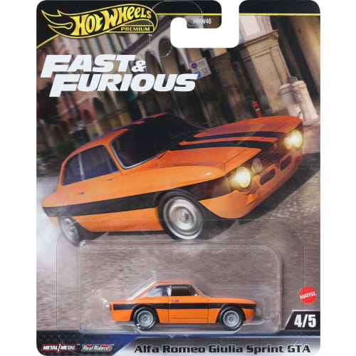 Hot Wheels Fast & Furious Alfa Romeo Giulia Sprint GTA Vehicle Toy Diecast Model Car for Ages 3 and Up, Orange, JBM04