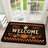 1pc Flannel Rug Suitable for Halloween Pumpkin Welcome Mat, Non-Slip Machine Washable with Soft Adhesive Backing, Rectangular Mat Suitable for Living