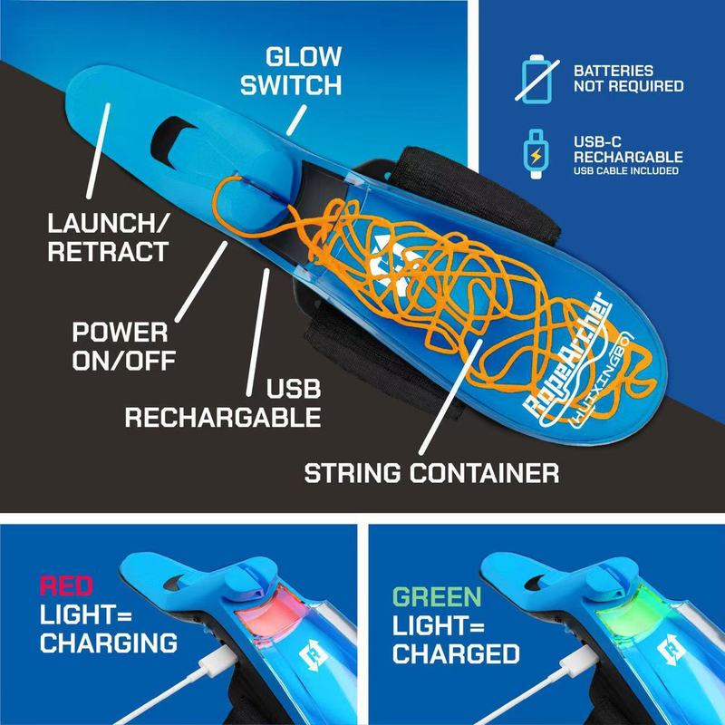 Luminous Rope Launcher Wristband Flying String Shooter Automatic Recoil Toy Night Glow Interactive Fun For Abult And Pets Gift