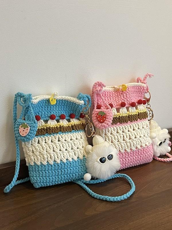 Knit Weaving Small Crossbody Bag For Women With Phone Pocket And Lock Closure
