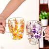 350ml Double Wall Espresso Coffee Cup Handle Flower Pattern Creative Transparent Hot Iced Beverage Beer Whisky Wine Glass Mug