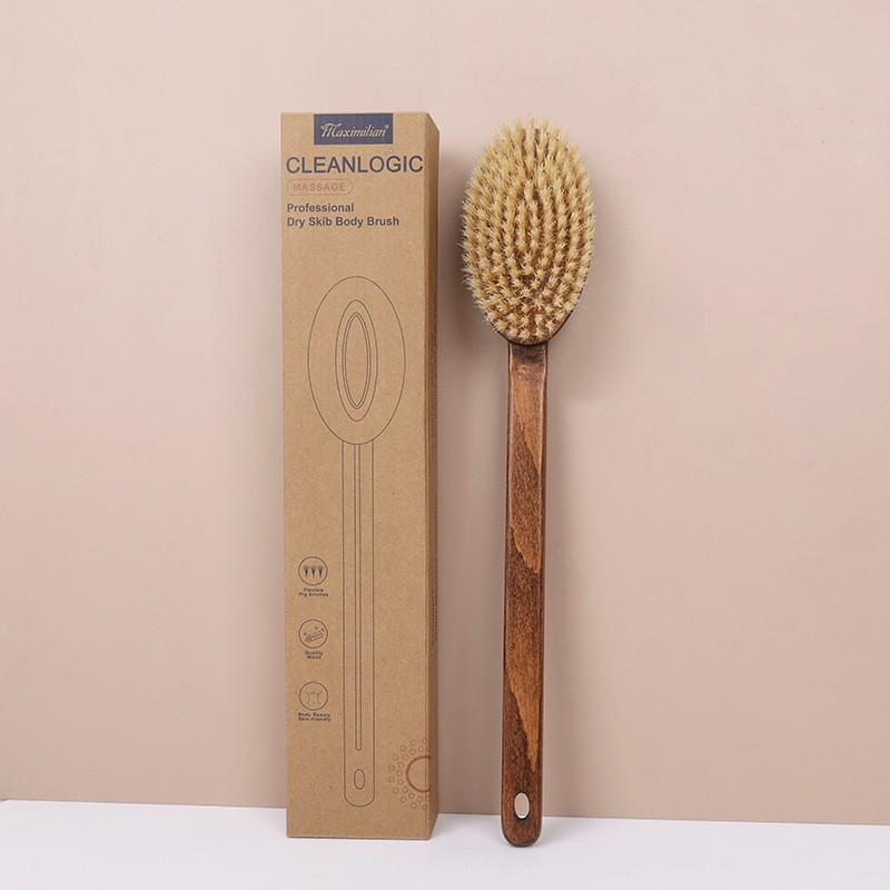 Maximilian Long Handle Exfoliating Bath Brush with Soft Hog Bristles 81336.01