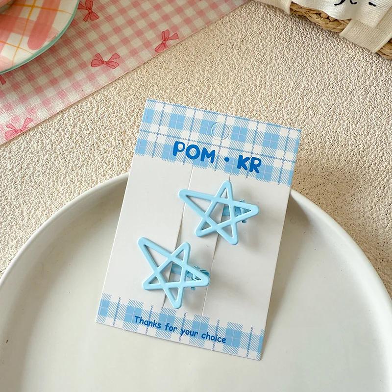 2pcs/set Sweet Korean Fashion Star Hair Clip for Kids Girl Candy Color Children's Bang Side Clip Cute Hair Accessories Headwear