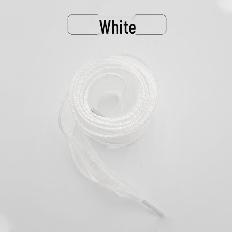 Elastic Lace Ribbon Shoelaces for Ballet Flats and German Trainers, Black & White Silk Cord, 1 Pair