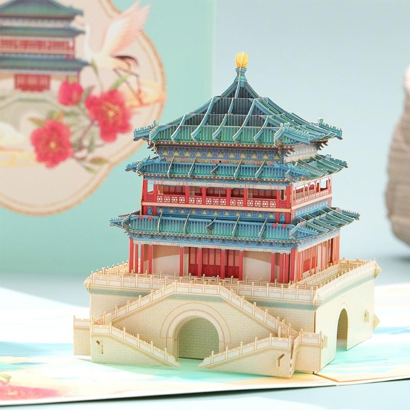 Chinese New Year Card Handmade Paper Carving Bell Tower Holiday Greeting Card for Birthdays Weddings And Holidays Gift