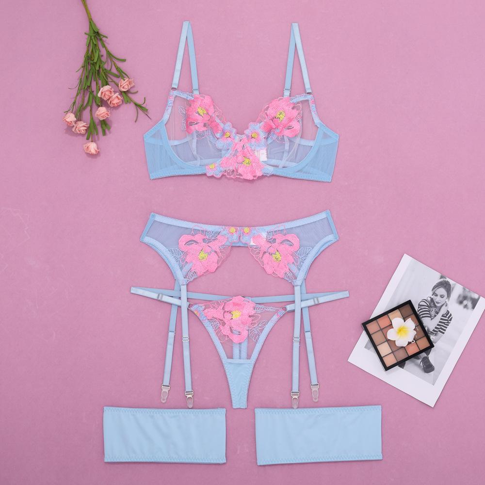 Stylish Steel Ring Embroidery Mesh Garter Belt Set - Multi-Color Body Shaping with Split Design