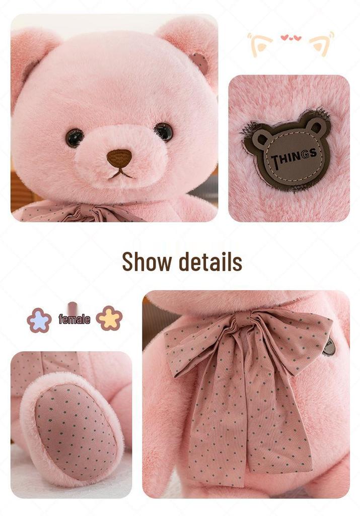Large Plush Teddy Bear with Polka Dot Ribbon - Perfect Hugging Gift for Birthdays