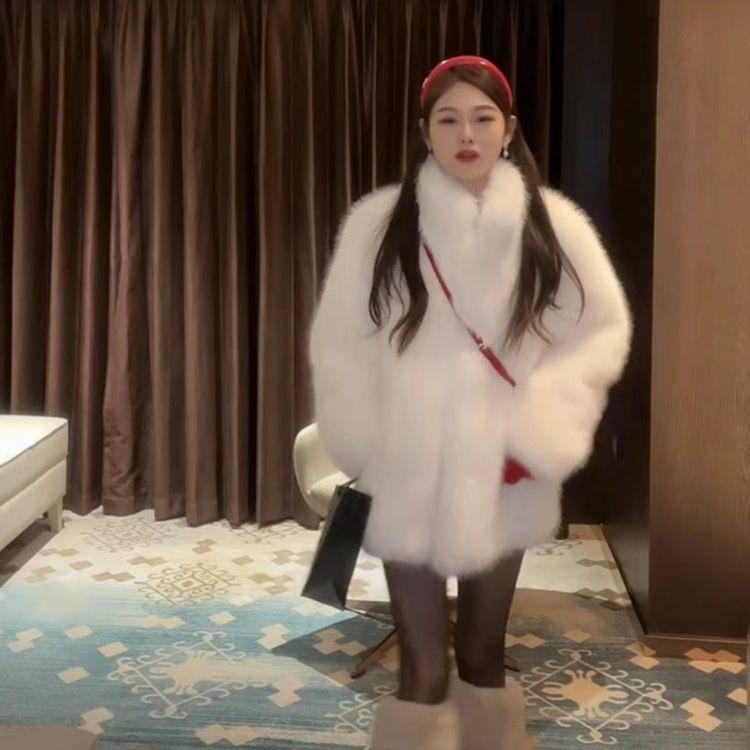 Winter New Environmentally Friendly Fur Stand-up Collar Jacket, High-end Fashionable Warm Thickened Plush Coat