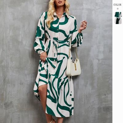 Spring and Autumn Fashionable Casual Loose Lace-up Shirt Dress for Women