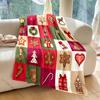 Festive Christmas-themed Patchwork Pattern Blanket Flannel Material Soft Warm for All Seasons, Home Outdoor Camping Picnics RV
