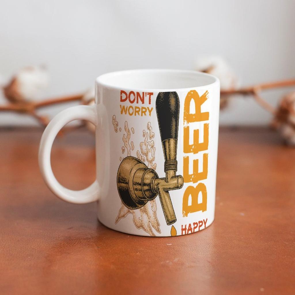 1pc 11oz White Mug with Double-Sided Print for Beer Lovers, Fun Coffee Cup for Work Desk, Great Unique Gift for Friends