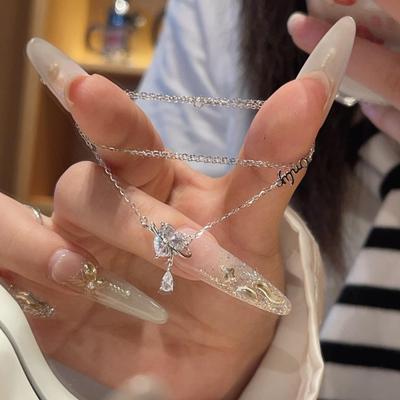S925 Sterlingsilber Herz Tropfen Halskette - Leichte Luxus Schlüsselbeinkette Geschenk für Sie
