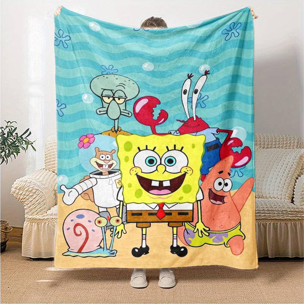 Spongebob Friends Flannel Blanket Super Soft Warm Cozy Blanket For Sofa Bed Office Travel Allseason Home Decor Gift
