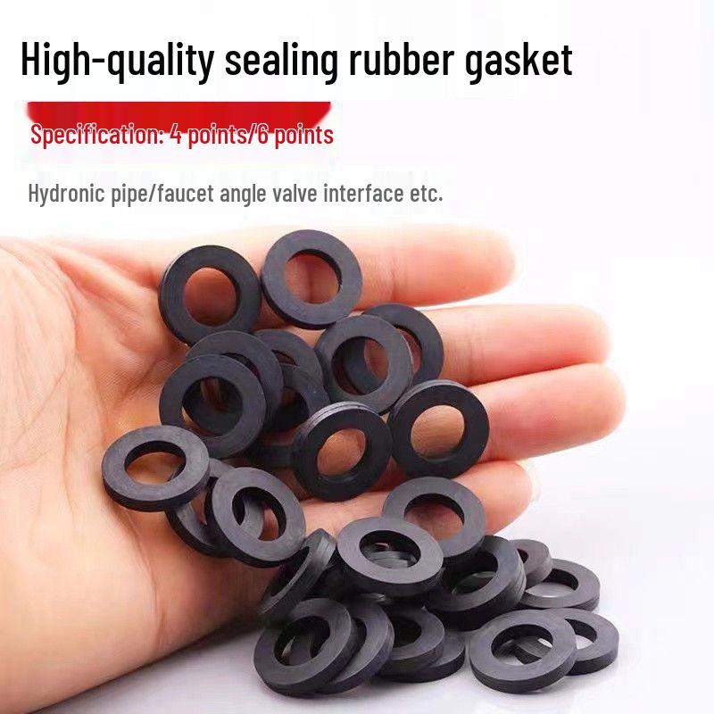 4-Point Black Rubber Gasket with 6-Point Sealing Ring and Silicone Shower Inlet Hose Waterproof Pad