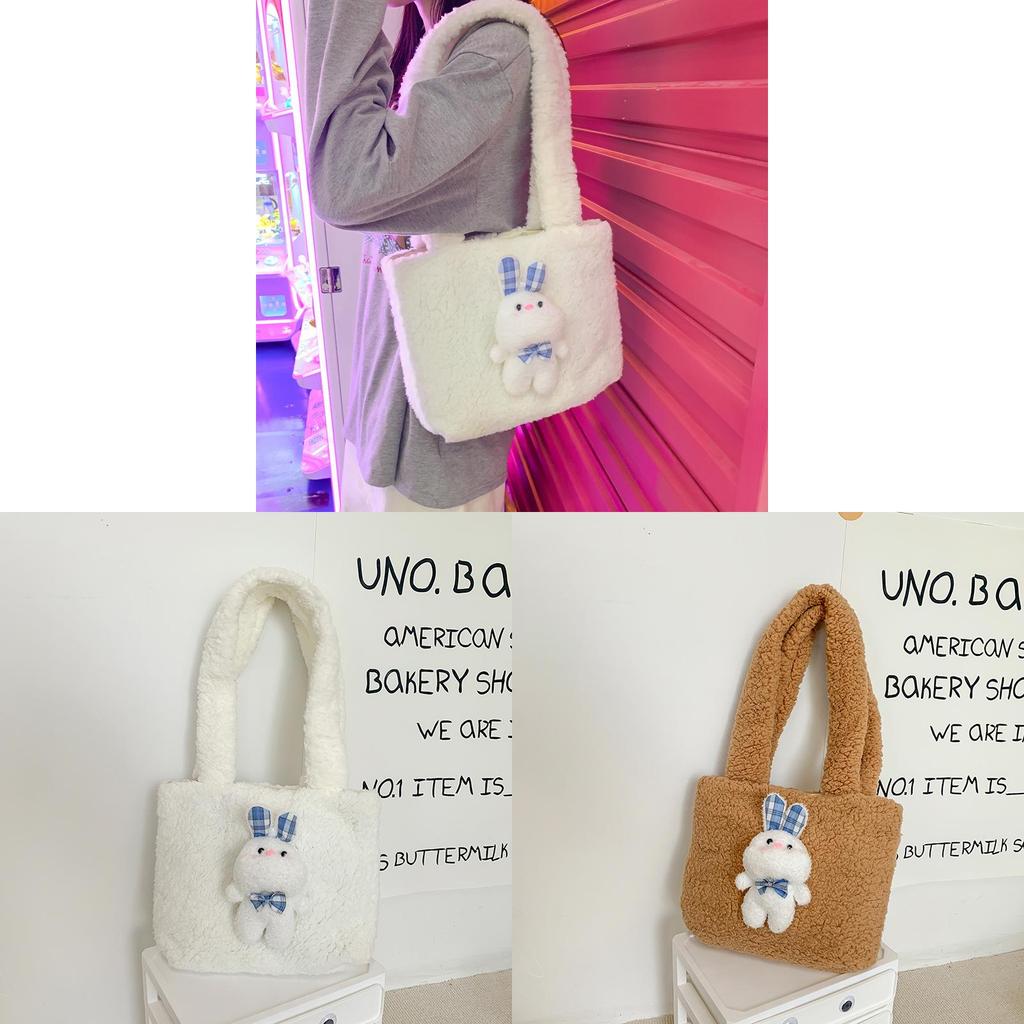 Plush Bunny Tote Bag With Magnetic Closure For Daily Use