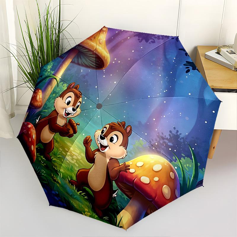 

Chips and Dale, Fairy Forest Themed Automatic Opening and Closing Umbrella, Brightly Colored 8-rib Portable Umbrella, Suitable for Men and Women