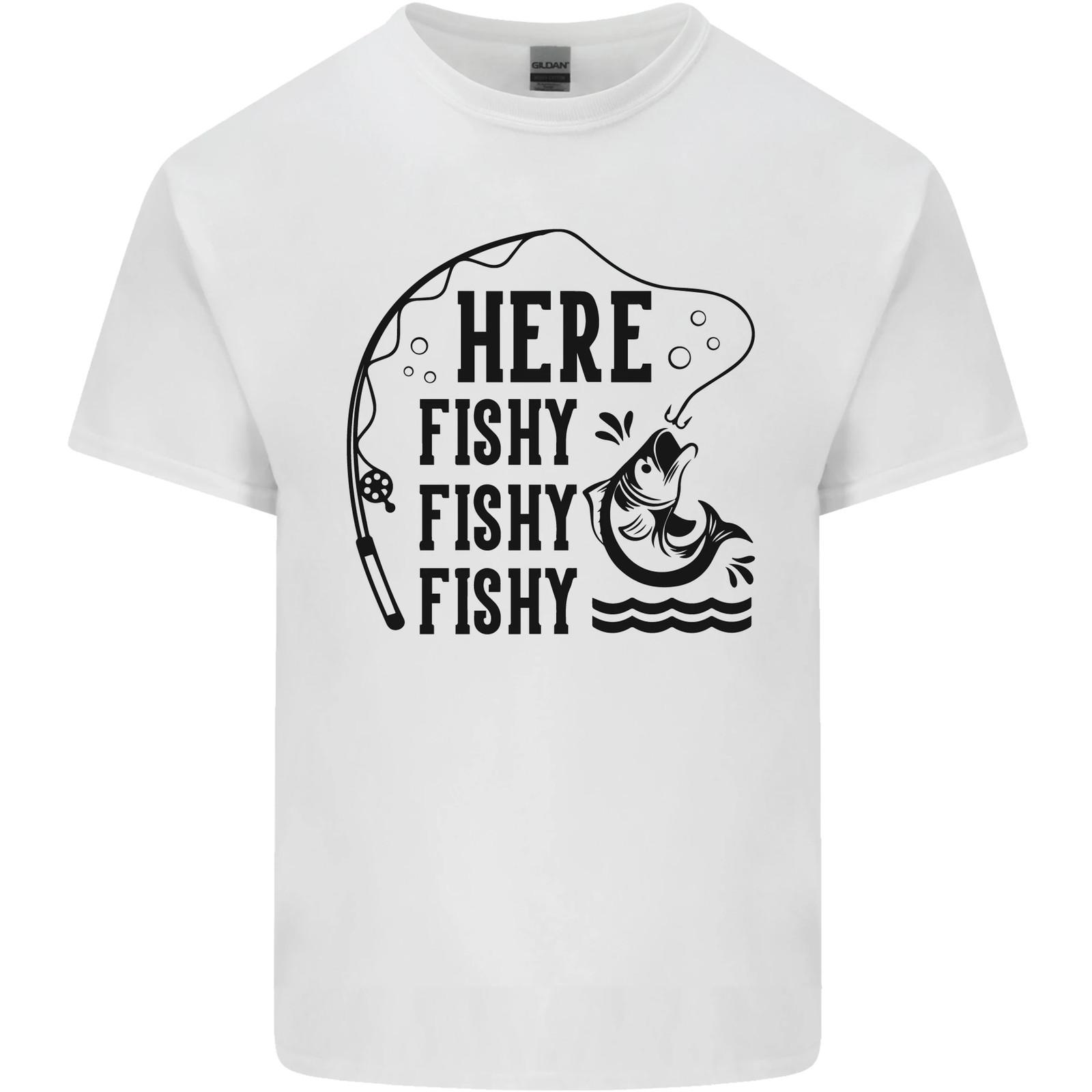 Here Fishy Fishy Funny Fishing Fisherman Mens Cotton T-Shirt Tee Top S разноцветный