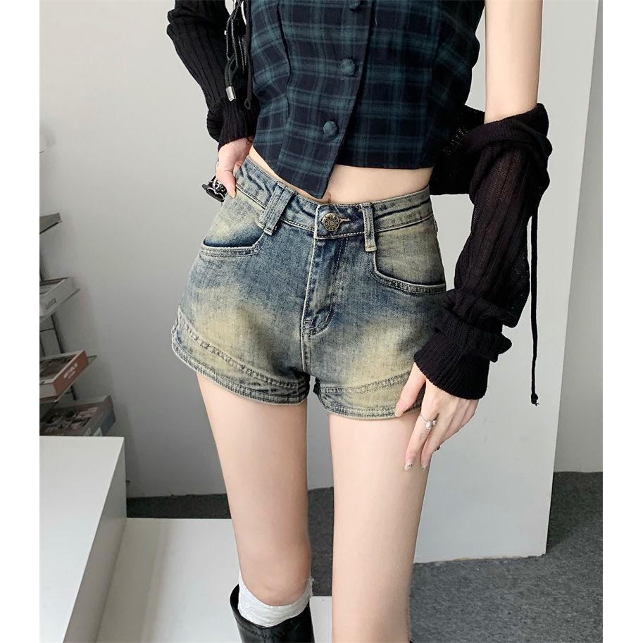 

American Spicy Girl High-Waist Retro Denim Shorts - Women s Summer 2023 Slim Bodycon Hot Pants XS