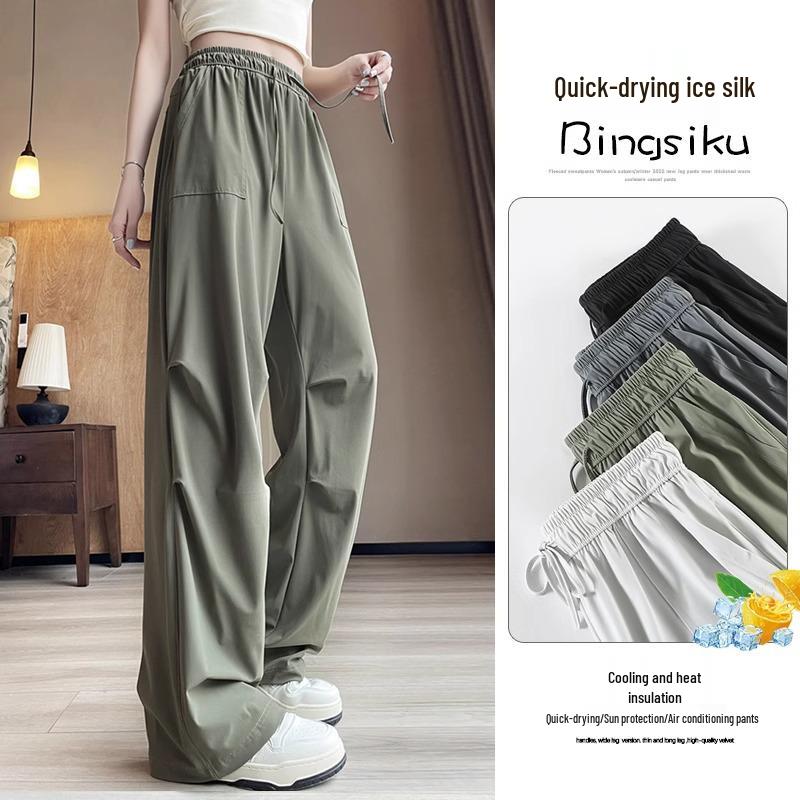 

Women s 2025 Quick-Dry Ice Silk Wide-Leg Sport Pants - Summer Thin Straight-Leg Design XXL