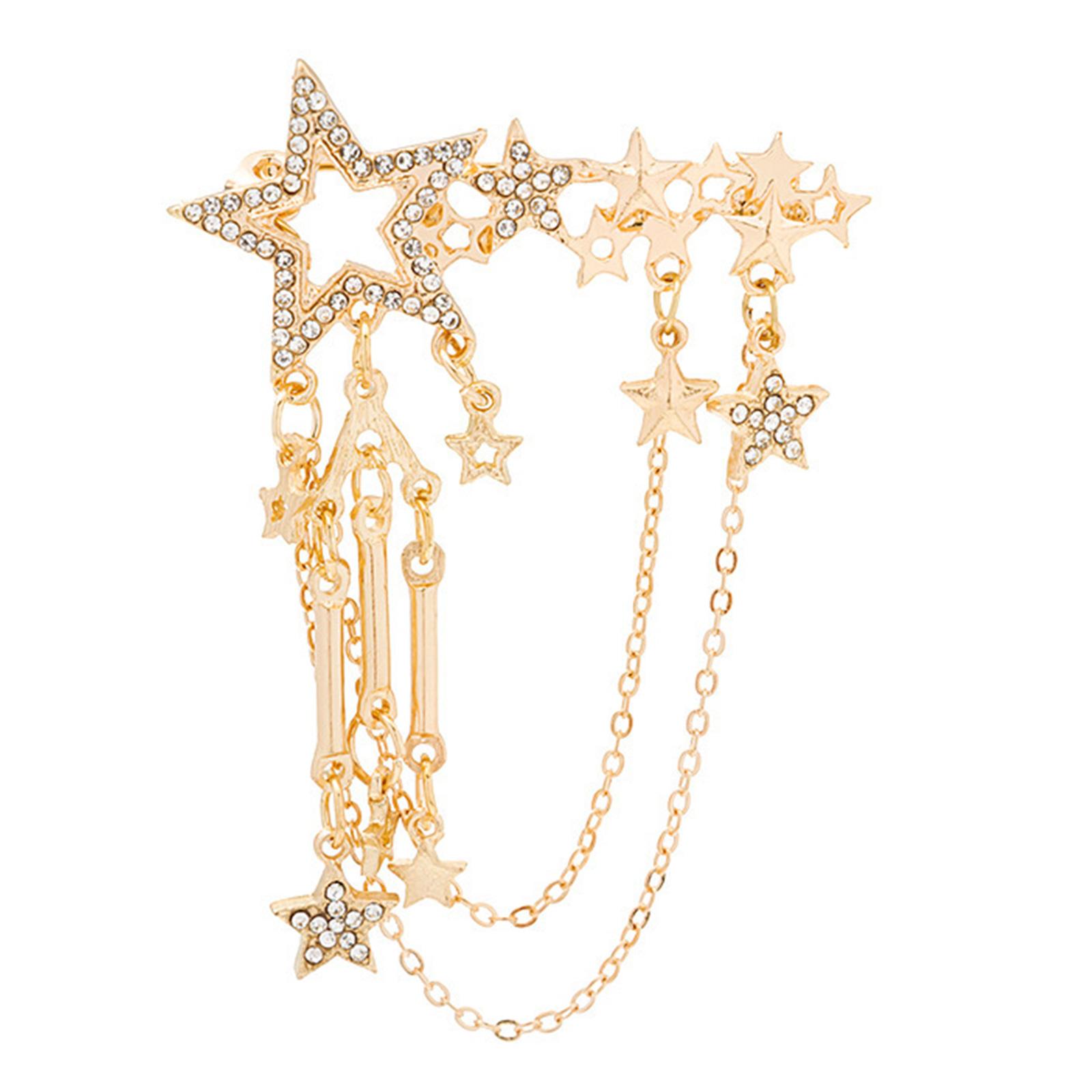 

Fashionable Crystals Five Point Star Pin With Drop Tassels Designs Portable Accessory for Casual or Formal Outfits золотий