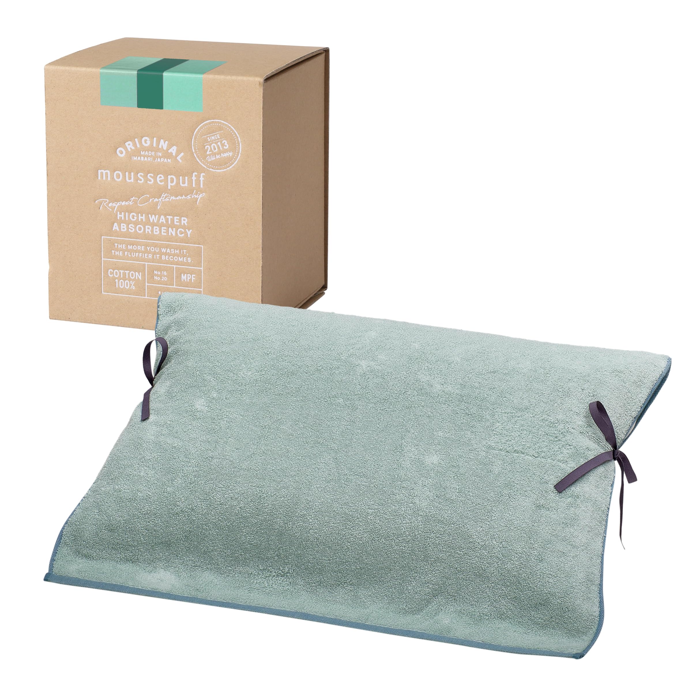 

Nishikawa Imabari Pillow Towel Pillowcase Fits 63x43cm Mousse puff for a soft and fluffy Becomes fluffier with each Features unique Puffy Cotton for зелёный
