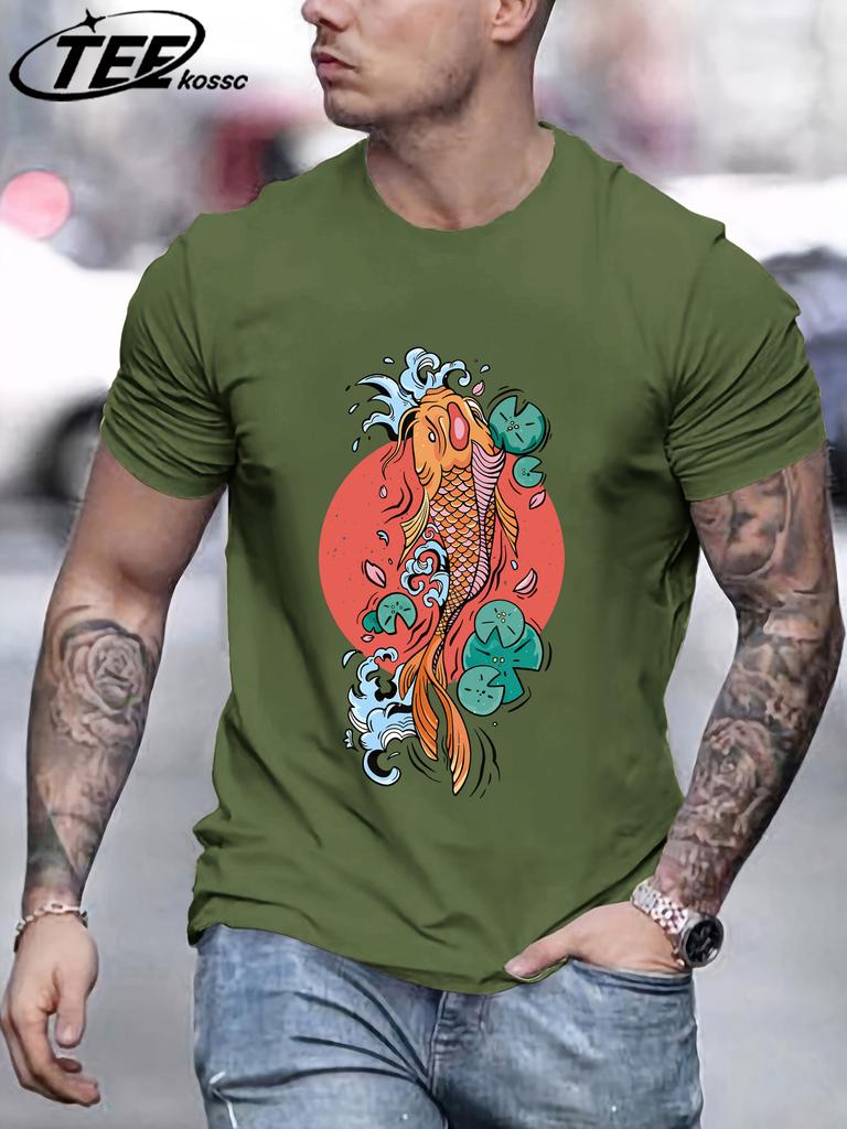 Harajuku Japan Tokyo Koi Printing TShirt Men Oversize Cotton T Shirts Trendy Retro Tops Casual AllMatch Unisex Short Sleeve