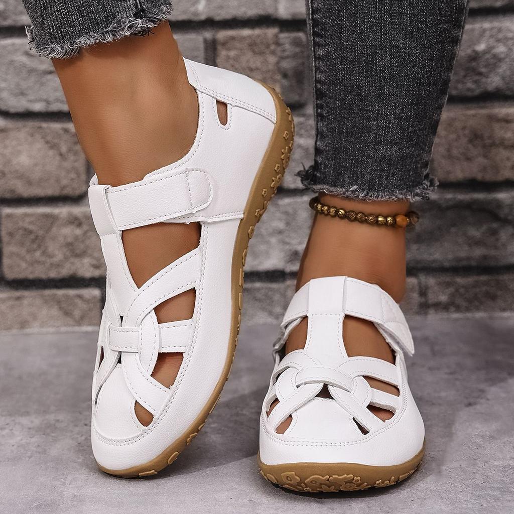 Cross-border Large Size 2026 Summer Handmade Vintage Sandals Soft-soled Mother's Shoes Hollow-out Breathable Velcro Casual Women's Shoes