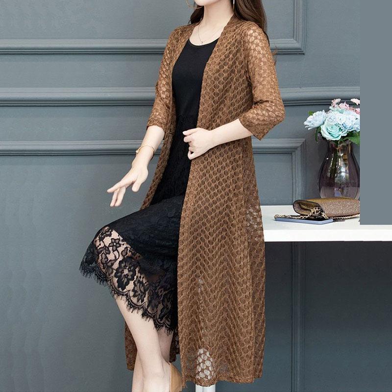 Hemdschal Damen Mittellanges Temperament Sommer Außenstrickjacke Sonnenschutz Außen Drape Top Mesh Mantel