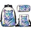 Zaino a forma di tigre dei cartoni animati, grande capacità, zaino per scuola elementare, set da tre pezzi, zaino per bambini, borsa a tracolla, astuccio