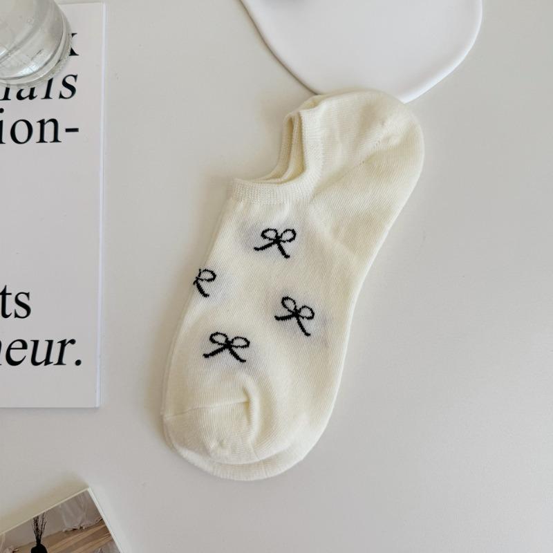 

Женские летние тонкие хлопковые носки с бантом, с неглубоким вырезом, невидимые, короткой длины 1 pair молочный белый