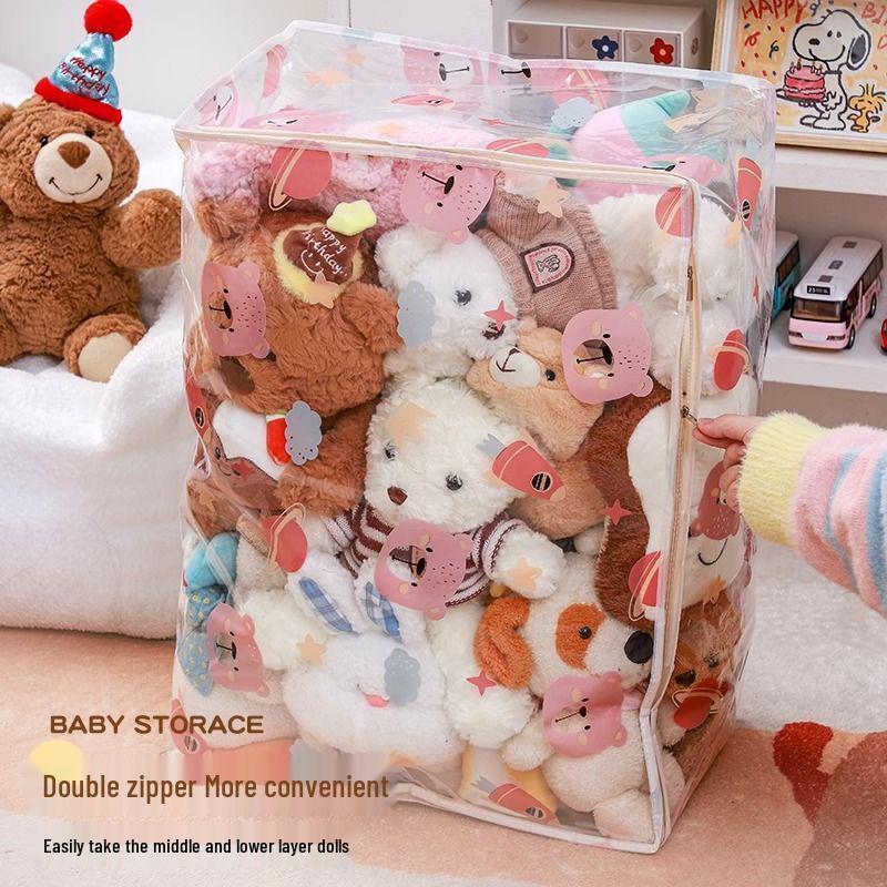 Plush Toy Organizer: Large Capacity Dustproof Zipper Bag with Transparent Design