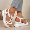 Square Hollow Women'S Wedge Sandals  Solid Color Metal Decoration Comfortable Arch Support Open Toe Suitable for Summer Platform Sandals, Women Shoes