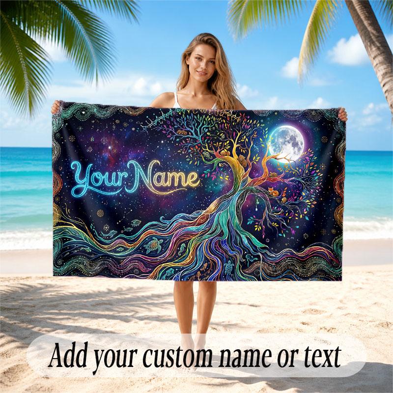 Tree of Life Theme Beach Towel Personalized Custom Name & Text Soft Quick Dry Beach Towel for Swimming Travel