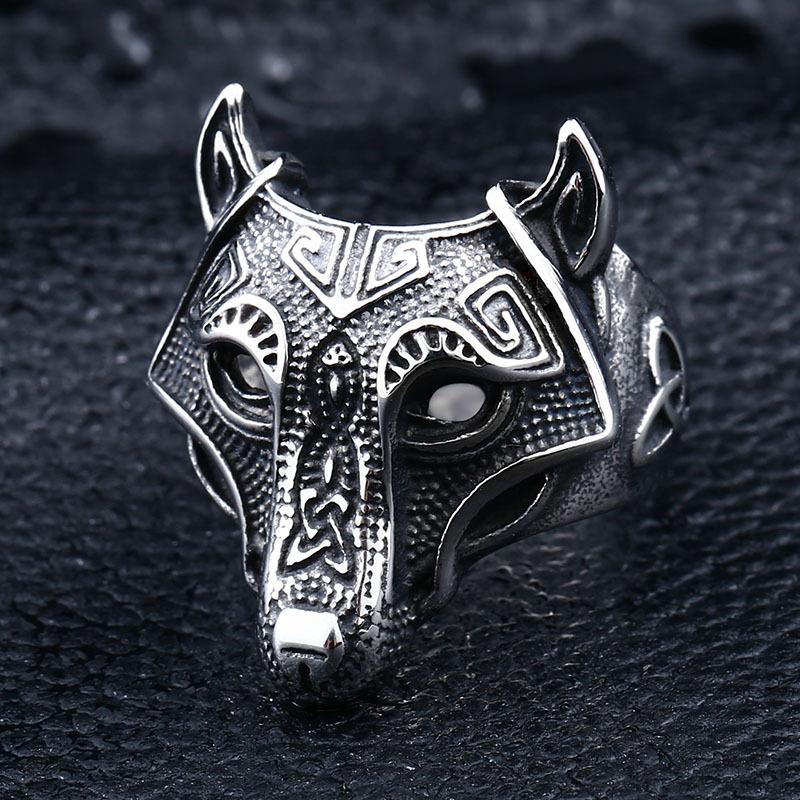 Men s Titanium Steel Viking Wolf Head Ring Retro Punk Band 7 Size