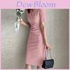 Summer Women Dress With V Neck Short Sleeve Bodycon Fabric For Casual Wear