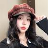 Women S Plaid Octagonal Hat Large Head Circumference Vintage Style Autumn Winter Cap