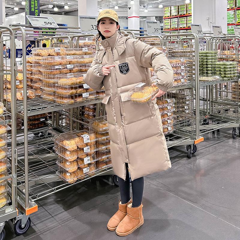 

Over the knee solid color cotton-padded clothes women s autumn and winter loose fashion hooded down cotton-padded clothes XL хакі