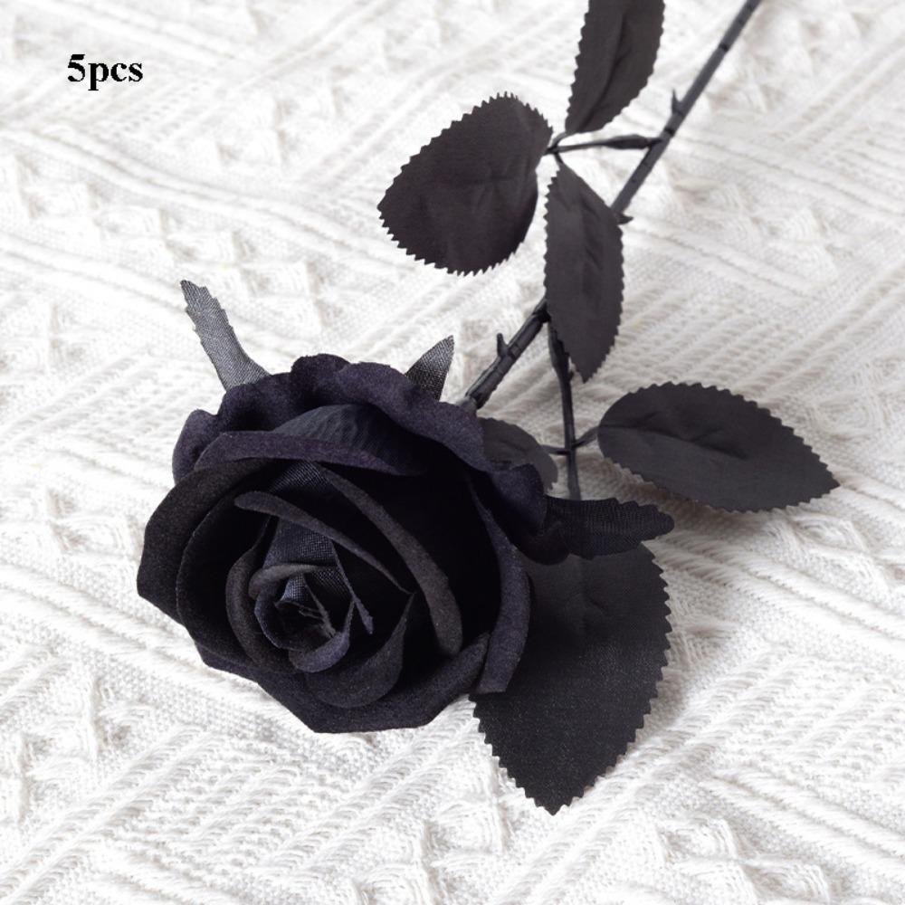 

5pcs High Quality 10 Colors Simulated Rose Flannel Version Festival Supplies Artificial Flowers Small Rose DIY Party Decoration чорний