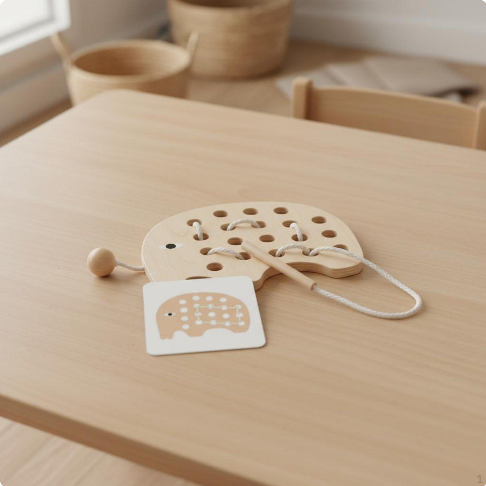 Animal Lacing Educational Threading Toy Wooden Fine Motor Skills Board Elephant