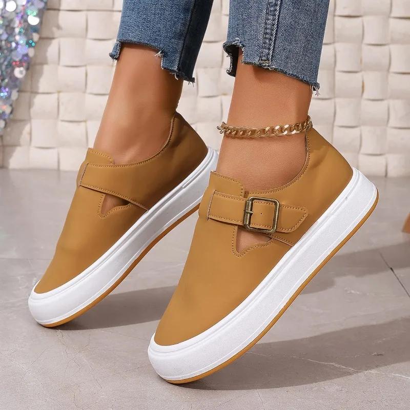 fashion 2024 Shoes for Women Buckle Strap Women's Vulcanize Shoes Fashion Solid Ladies Casual Shoes Hot Sale Round Head Classic Sneakers