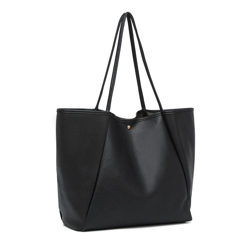 Fashion Tote Bag Retro Minimalist Design Solid Color Casual Handbag Large Capacity Versatile Women'S Shoulder Bag