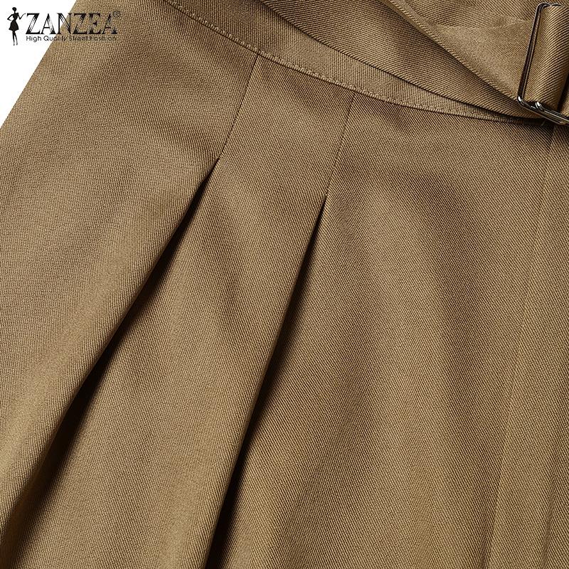 ZANZEA Womens Casual Solid Color Loose Wide Leg Pants