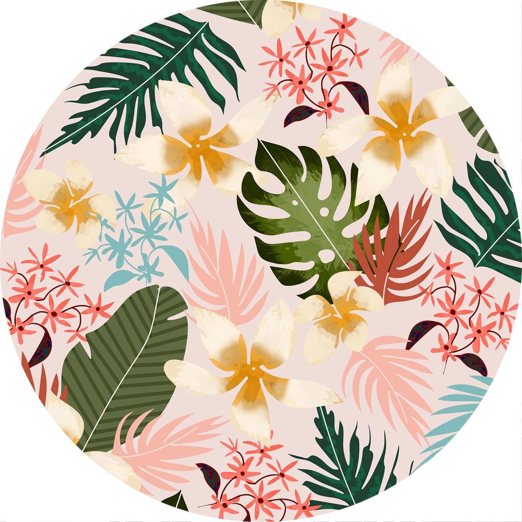 Hawaiian Tropical Leaves Round Carpet Living Room Chair Floor Mat Non-Slip Area Rug for Balcony Table Bedside Sofa Home Decor
