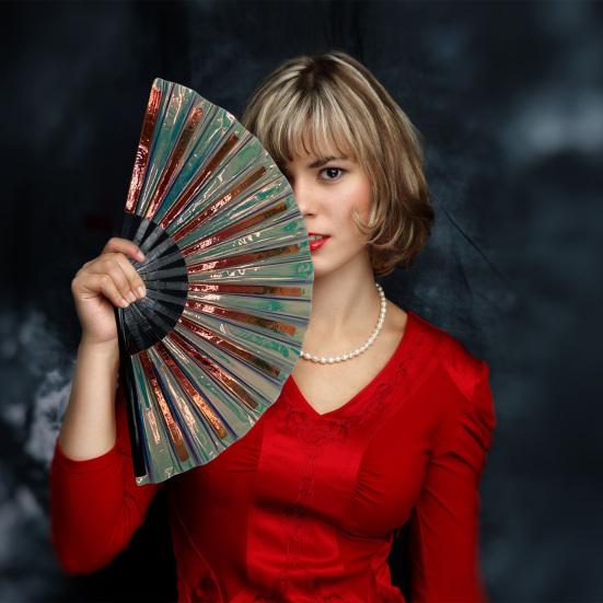 Yousheng Colorful Kung Fu Fan Holographic Foldable PVC Fan Ergonomic Handle Smooth Opening Closing Performance Fan Folk Craft Fan