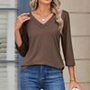 Damskie bluzki z rękawem 3/4, koszulki z dekoltem V, casualowe bluzki, podstawowe t-shirty