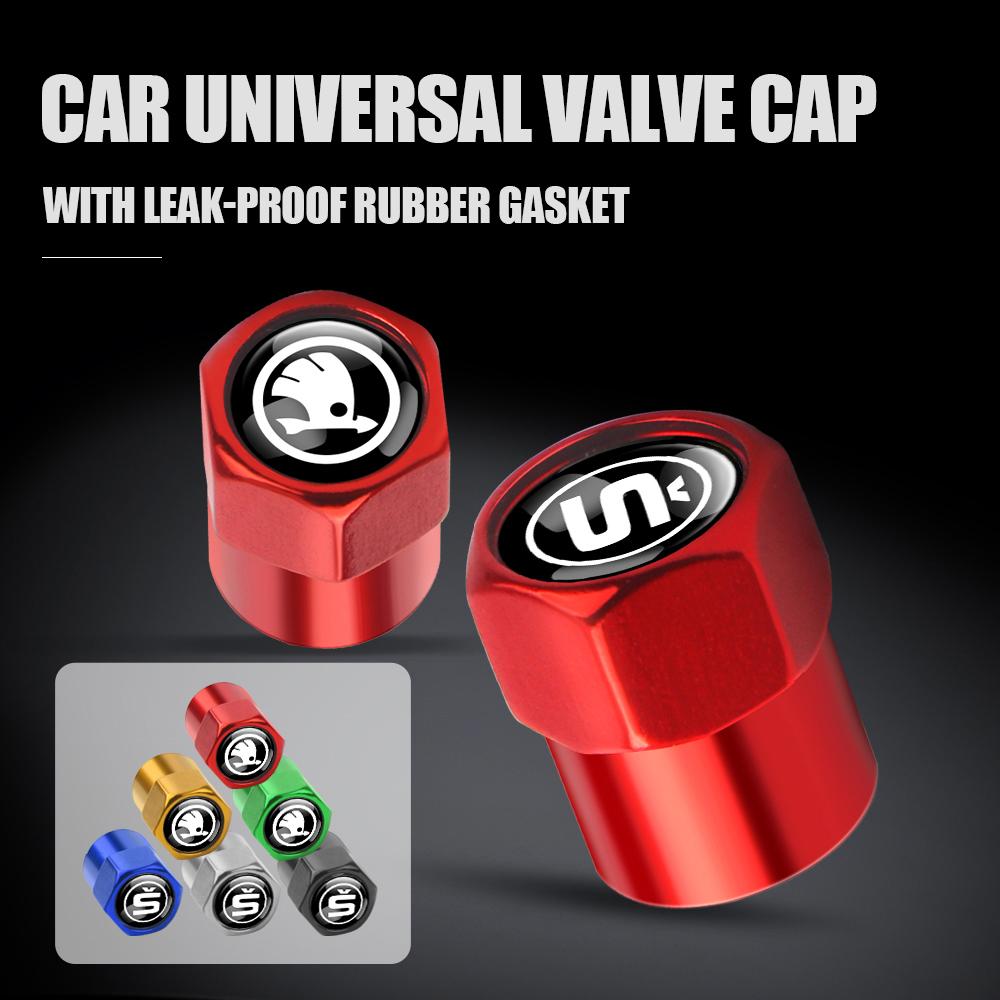 4Pcs Car Wheel Tire Metal Valve Cap Waterproof Stem Cover For Skoda Kodiaq Octavia Enyaq Kamiq Scala Rapid Superb Karoq Vision 3 Kyvc74