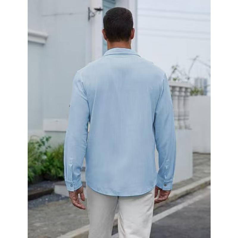 Mens Solid Color Long Sleeve Casual Business Dress Shirt